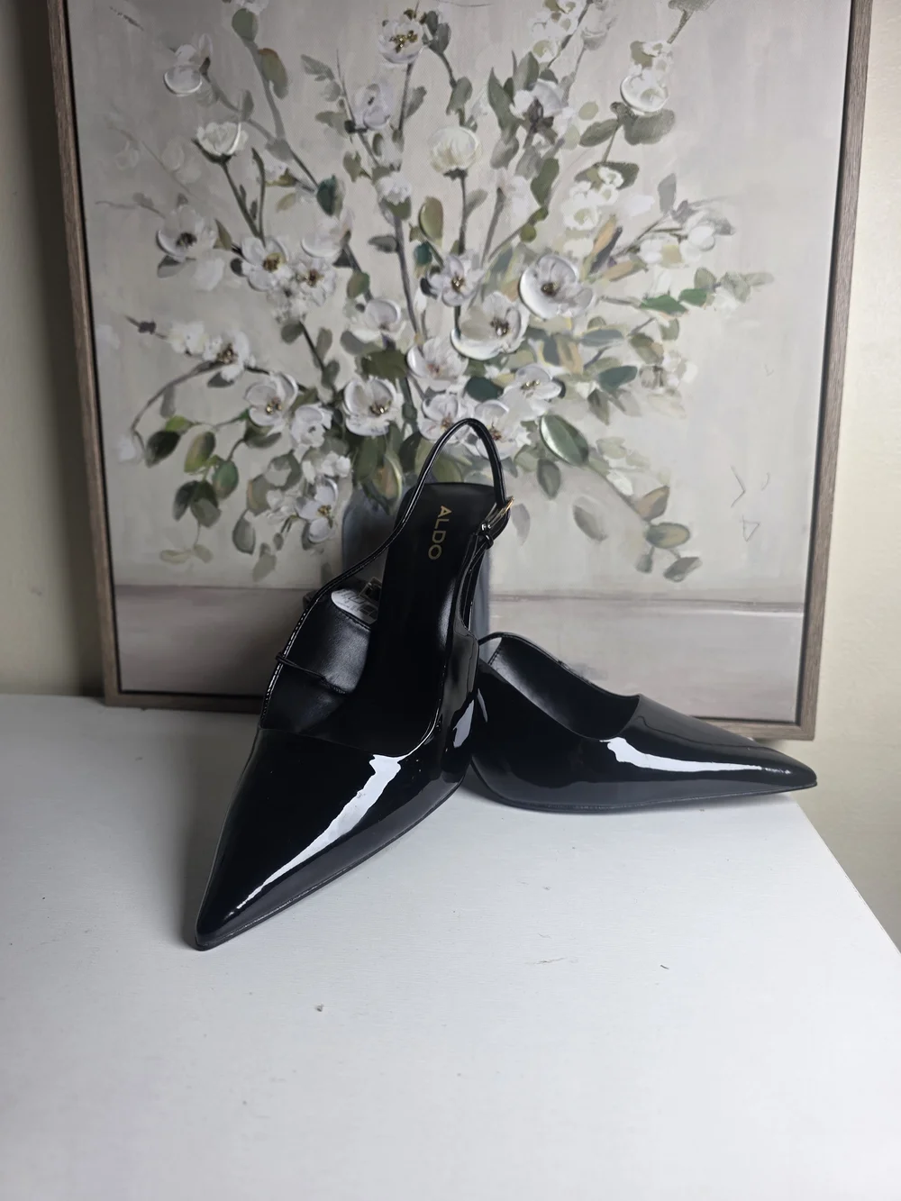 ALDO Black Patent Pointed-Toe Slingback Pumps